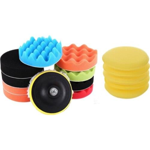 5 x Yellow Car Wax Polish 5Inch Foam Sponge Pads & 12X 5 Inch Buffing Waxing Polishing Sponge Pads Drill Adapter Kit