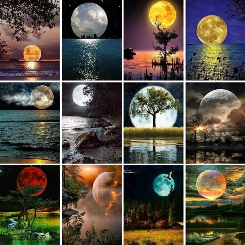 5D DIY Diamond Painting Landscape Full Moon Diamond Embroidery Art Picture Full Square/Round Rhinestone Home Decoration Gift