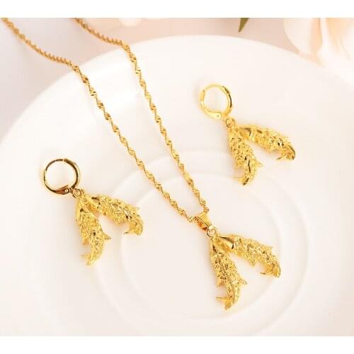 Bangrui Gold Color cute fish set women girls kids Jewelry Pendant Chain Earrings African Bride Wedding animal Bijoux PNG gift