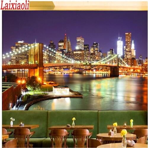 City Night View Large diamond mosaic embroidery sale Brooklyn Bridge, New York diy handmade full square round diamond painting