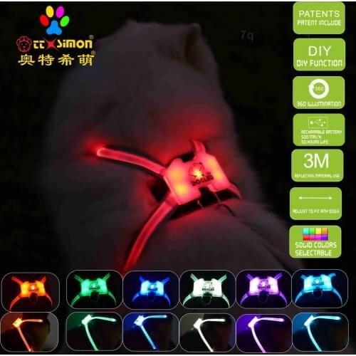 CC Simon Dogled anime dog collar 7 in 1 color Dog Harness Glowing USB Led Collar Puppy Lead Pets Vest Dog Leads