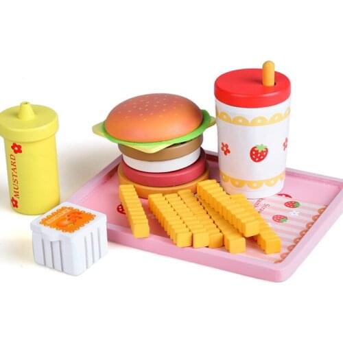 Wooden Childrens Kitchen Simulation Toys Set Wooden Hamburger Set Hot Dogs/French Sets Kids Toys Birthday Gift