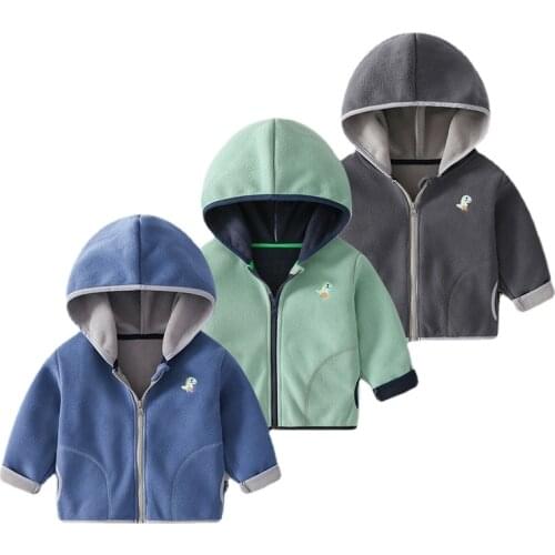 2021 New Children Cartoon Dinosaur Fleece Zipper Jackets Infant Sweatshirt Outerwear Winter Baby Kids Warm Boys Coats Clothes