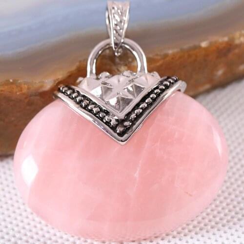 Women Jewelry Gift Natural Stone 40MM Cabochon Oval Bead Pink Crystal Quartz Pendant for Necklace 1Pcs K1141