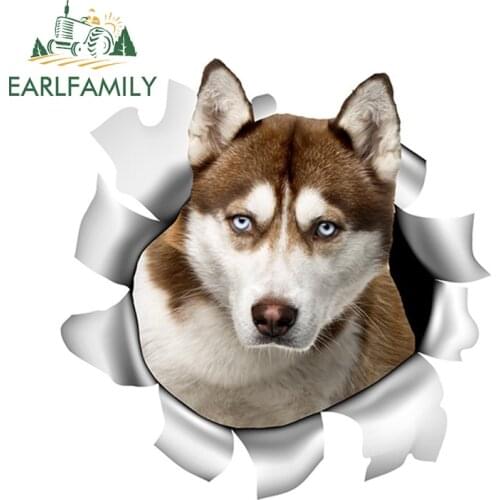EARLFAMILY 13cm x 12.6cm Siberian Husky Car Sticker Torn Metal Vinyl Decal Reflective Sticker Animal Car Styling Pet Dog Decals