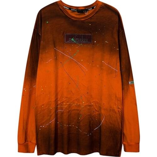 Oversized T Shirt O-neck Graffiti Ink Hip Hop T-shirts Men Casual Long Sleeve Fashion Cotton Streetwear Winter Tees Tie Dye Tops