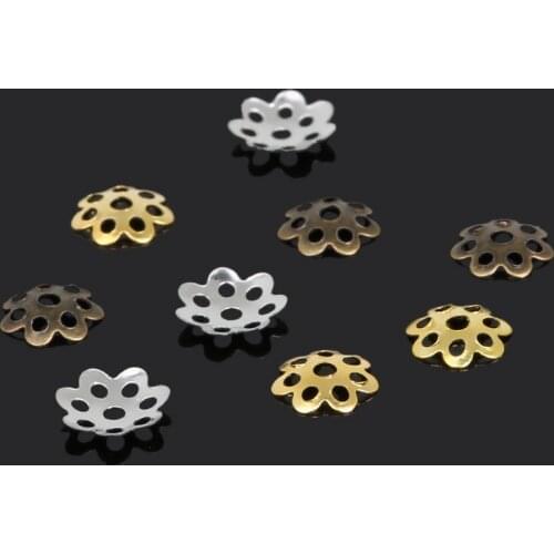 Hot sale 500pcs/lot High Quality DIY 3colors Plated Hollow Flower Metal Charms Bead Caps for Jewelry Making 7mm