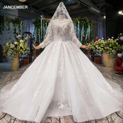 HTL936 like white wedding dress plus size long sleeves o-neck bead african wedding gowns for women 2020 with veil vestido noiva