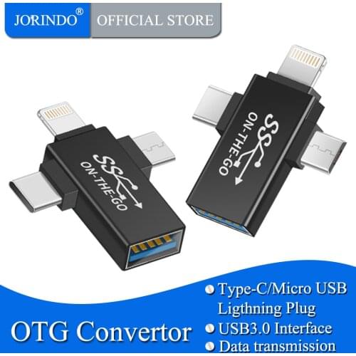 JORINDO Type-C/Mirco/Ligthning to USB3.0 Convertor,Data Transmission,Android, apple, Huawei phones to Usb flash drive,/mouse