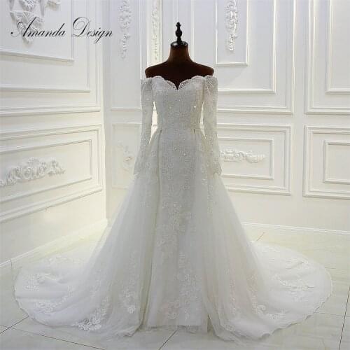 Amanda Design robe de mariee 2019 Off Shoulder Long Sleeve Lace Appliques Detachable Skirt Wedding Dress