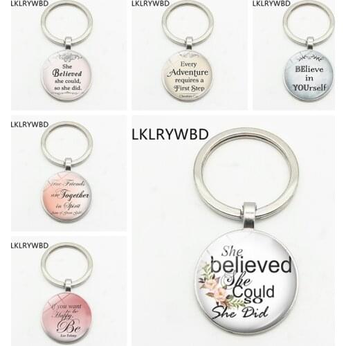 LKLRYWBD / She Believes She Can Fashion Keychain Key Ring Jewelry Pendant Convex Glass Keychain