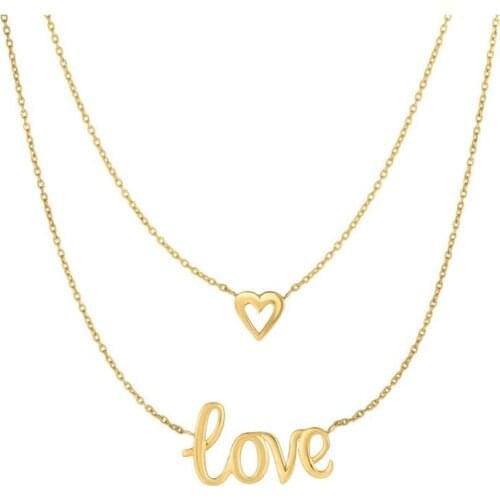 Stainless steel love and heart multi-layer double chain necklace is perfect for Mothers Day, birthday and every day
