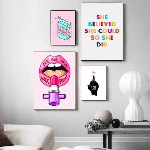 Fashion Art Pink Girl Power Wall Art Canvas Painting Prints Modern Pictures For Living Room Bedroom Decoration Home Decor Gifts