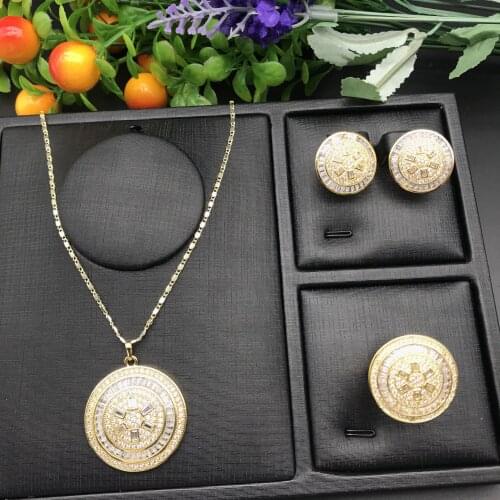 Fashion Wedding Dubai Africa Nigeria Nigeria Africa Jewelry Set Golden Necklace Earrings Ring Romantic Female Bride Jewelry Set