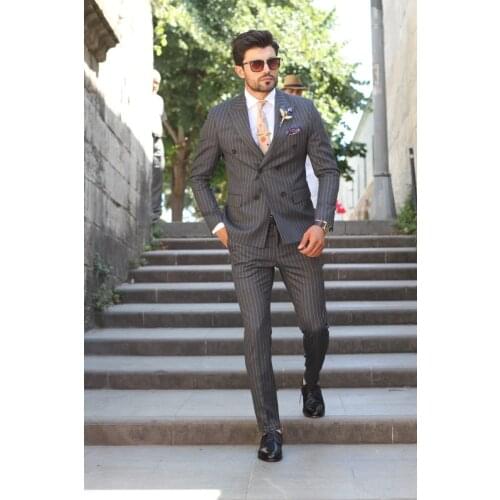 Custom Made Mens Suit 2020 Wedding Tuxedos Formal Stripe Best Man Suits Groom Wear Tuxedos 3 Pieces Suits (Jacket+Pants+vest)