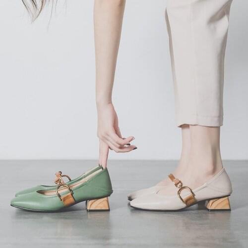Fashion womens Pumps spring autumn new work thick heel mid heels Mary Jane green Luxury design shallow mouth womens shoes