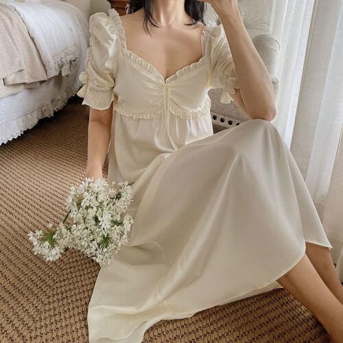 4 Colors Womens Royal Style Sleepwear Stain Princess Sleepshirts Vintage Ladies Girls Soft Puff Sleeve Nightgowns Nightdress