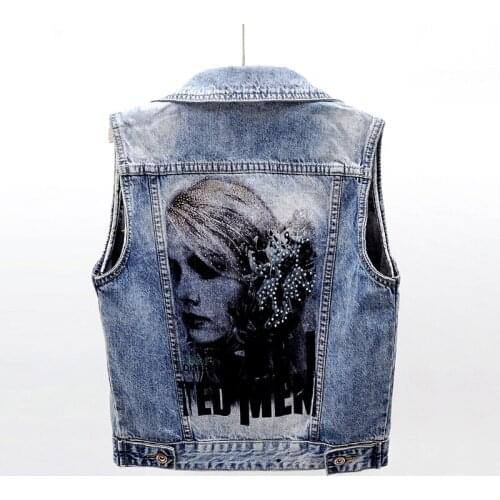 2020 NEW women sleeveless denim vests vintage women letters printed spring autumn casual jean waistcoat girls student vest JC208
