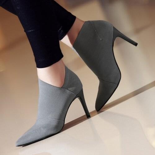 NEW women ankle boots high heel riding boots spring summer autumn pointed toe fashion shoes Casual Handmade shoes fabric 8.5cm