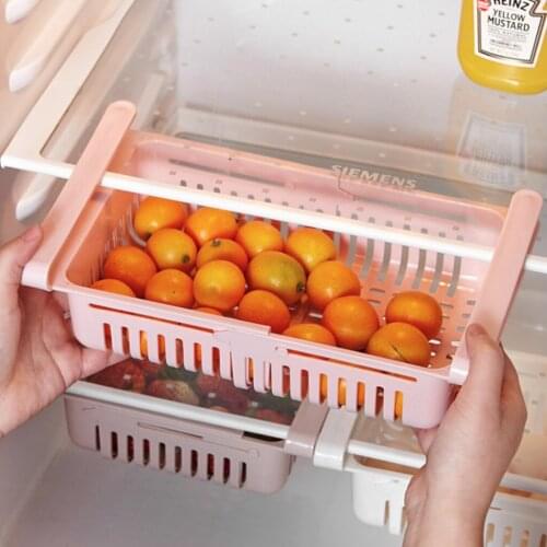 New Kitchen Organizer Refrigerator Partition Finishing Holder Rack Kitchen Plastic Storage Rack Retractable Refrigerator Drawer