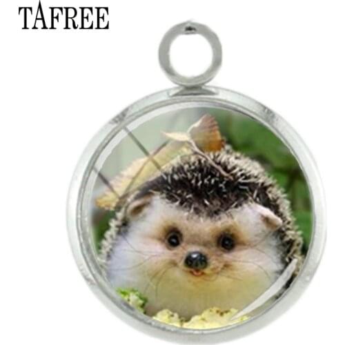 TAFREE Lovely Hedgehog Smile Photo Charms Trendy Glass Cabochon Dome Pendants Jewelry H255