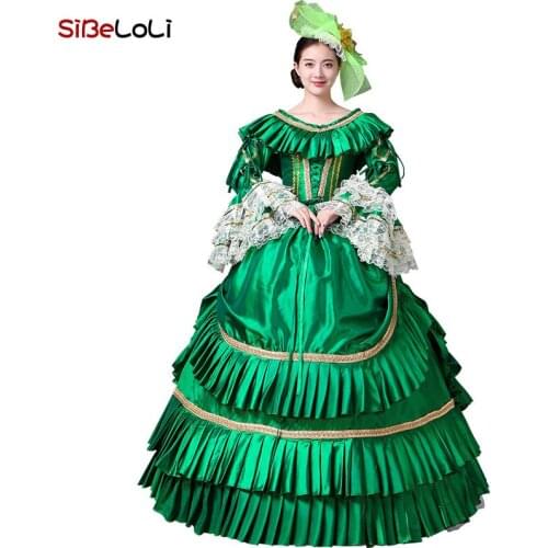 Green Lolita Southern Belle Masquerade Party Dresses Victorian Historical Cosplay Ball Gowns Women Theater Costumes