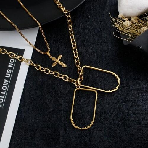 Cross Necklace Christian Jesus Necklace Geometry Layered Necklace Stainless Steel New Products Men Women Jewelry Worship Gifts