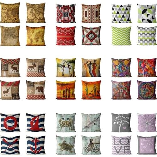 Printed Polyester Fabric Throw Pillow Covers 45*45cm Indoor Sofa Bedroom Home Decor Pillowcase Decorative Cushion Cover Set of 4