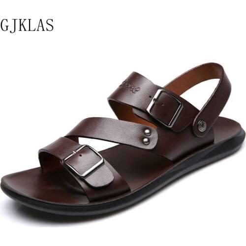 Real Leather Sandals for Men Summer Beach Shoes Men Outdoor Fashion Slippers Leather Casual Shoes Black Brown Sandal Shoes