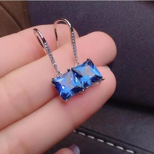 Natural and Real Blue topaz earring Free shipping Natural real Blue topaz 925 sterling silver