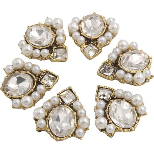 Rhinestone Flatback Button Vintage Pearl Decorative For Craft Embellishments Handmade Decoration Metal Retro Buttons Applique