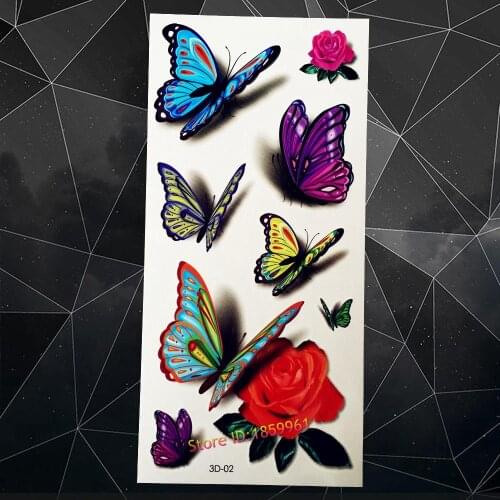 New Flash Metallic Temporary Tattoo Stickers Children A3D-02 3D Butterfly Gold Purple Women Rose Pink Color Kids Tattoo Paste