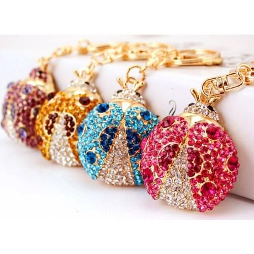 Funny Ladybug Anime Keychain Women Men Cute Key Chain Rhinestone Crystal Metal Pendant Accessories For Car Keyring Friends