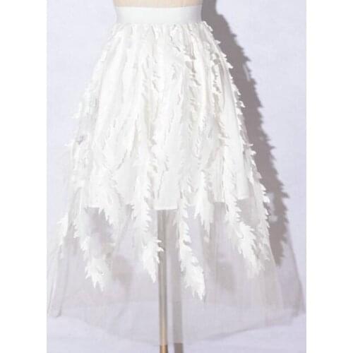 Womens skirt Mesh skirt elastic waist korean skirt leaf applique summer skirt retro highwaist skirt tulle lace white skirts