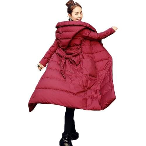 2019 new winter long down jacket thick hooded coat large pocket solid color female