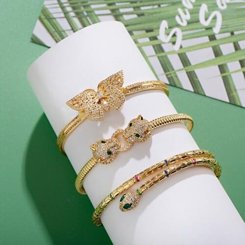 2021 Hot New Fashion Adjustable Zircon Leopard Head Bow Bilezik Opening Bracelet Women Jewelry Luxury Gift Mujer Pulseras