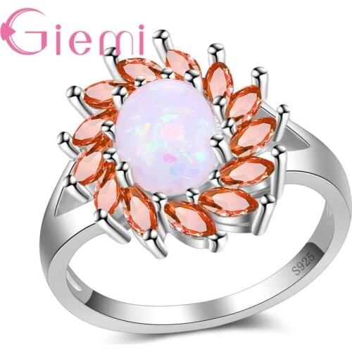 Original Rhinestone Flower Finger 925 Sterling Silver Rings for Women Newest Fire Opal Bague Femme Clear AAA+ Zircon Anel