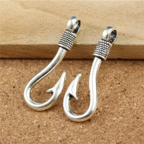 10pcs/lot 36x15x3mm Antique Silver Plated Fish hook charm Pendant For Making Diy Handmade Necklace and Earring Jewelry