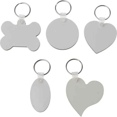 12Pc DIY Sublimation Wooden Hard Board Key Rings Double Printable White Blank MDF Key Chain Heat Transfer Jewelry Making