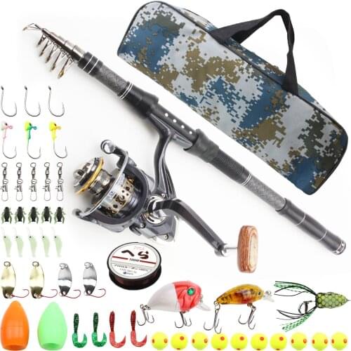 2.1M Carbon Spinning Rod Reel Combos pocket rod and reel Soft bait Fish hookFishing line Bag set trout rods Novice fishing gear