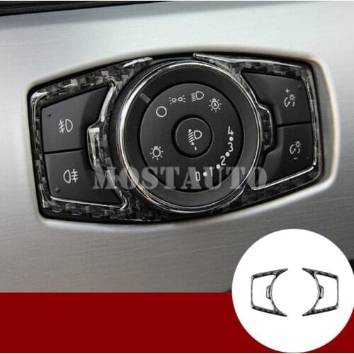 For Ford Mustang Carbon Fiber Headlight Switch Button Trim Cover 2015-2019 2pcs Car Accessories Interior Car Decor Car Trim