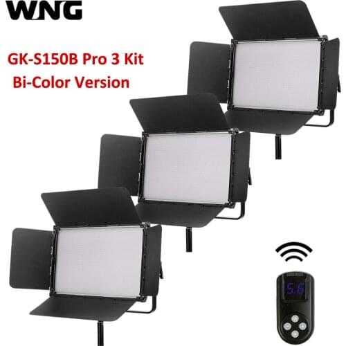 3*GK-S150B Pro Bi-color LED Studio Light Kit Photographic Light with 2.4G Remote+ Carrying Bag for Studio Broadcast