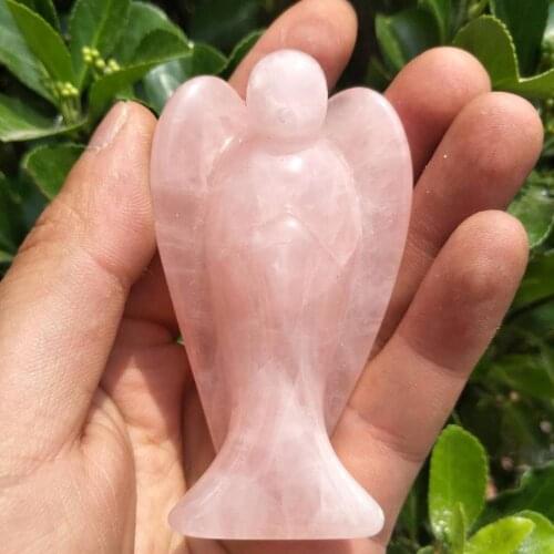 3 "natural rose pink crystal carvings angel natural crystal healing chakra balance meditation