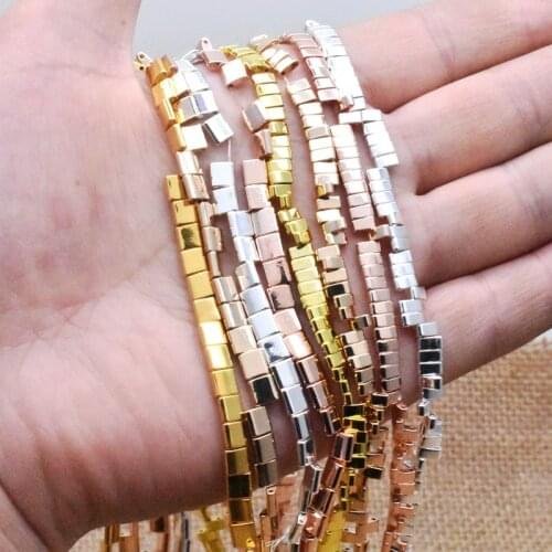 5*5mm 5*2mm Two Holes Natural Stone Hematite Beads Square Spacer Beads For Jewelry Making Diy Bracelets Pulseira Masculina 15"