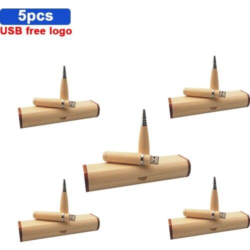 5pcs free logo Wooden ball-point wooden + box pen USB flash drive u disk USB 2.0 4G 8GB 16GB 32GB 64GB 128gb memory stick gift