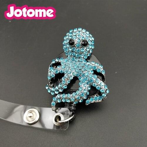 50pcs/lot make custom blue rhinestone octopus working Id badge holder,Nurse ID badge reel