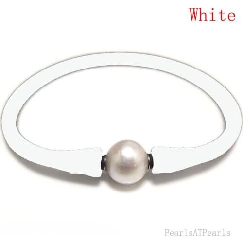7 inches 10-11mm One AA Natural Round Pearl White Elastic Rubber Silicone Bracelet For Women