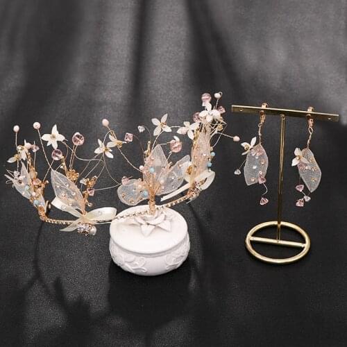 AiliBride Princess Crown Pink Flower Pearl Crystal Bridal Diadem Wedding tiara Headpiece Hair Jewelry Wedding Hair Accessories