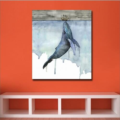 Large size Printing Oil Painting Whale and Boat Wall art canvas prints pictures for living room and bedroom No Framed