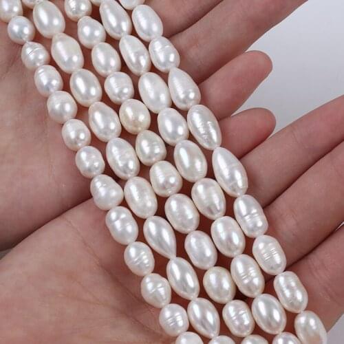 9-10mm Natural Rice Shape Pearls Beads White Freshwater Punch Pearl Beads For Jewelry Making
